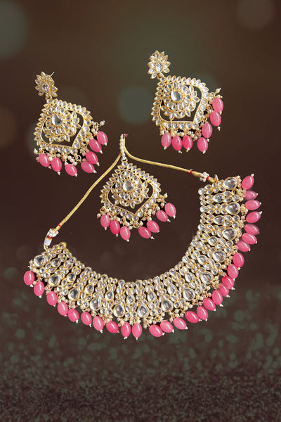 Dressy Peach & White Pearl Kundan NecklaceSet