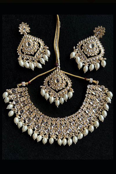 Dressy Peach & White Pearl Kundan NecklaceSet