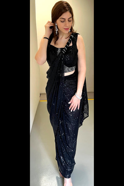 GLOW Back Sequin Pre-Draped Saree