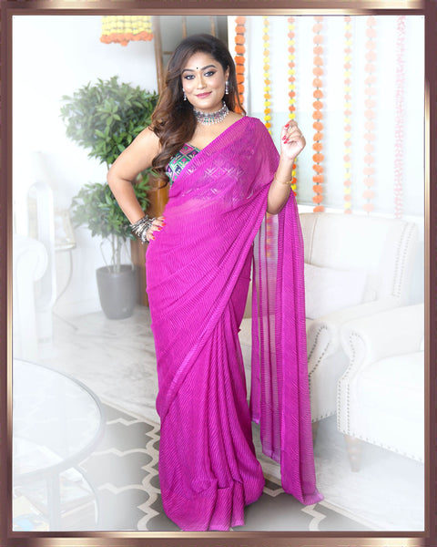 Purple Leheriya Chiffon Sarees