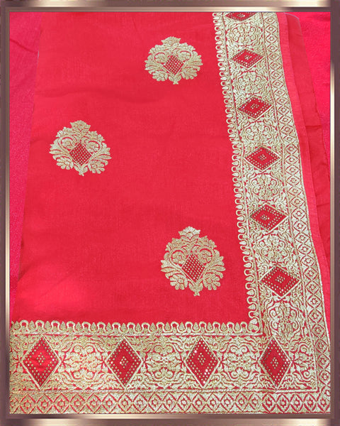 Red Satin Georgette Saree